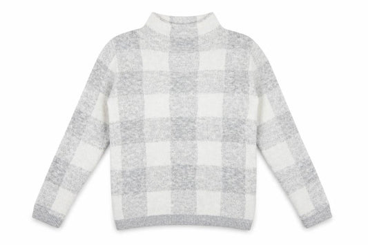 Front view of Peacocks women’s grey plaid jumper, size M