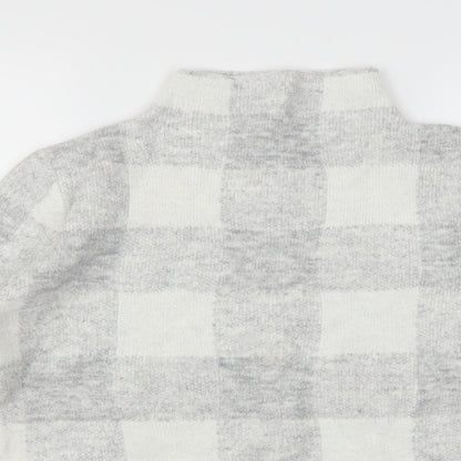 Close-up detail of Peacocks women’s grey plaid jumper, size M