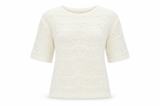 Front view of Per Una women’s ivory jumper, size UK 10, - see through