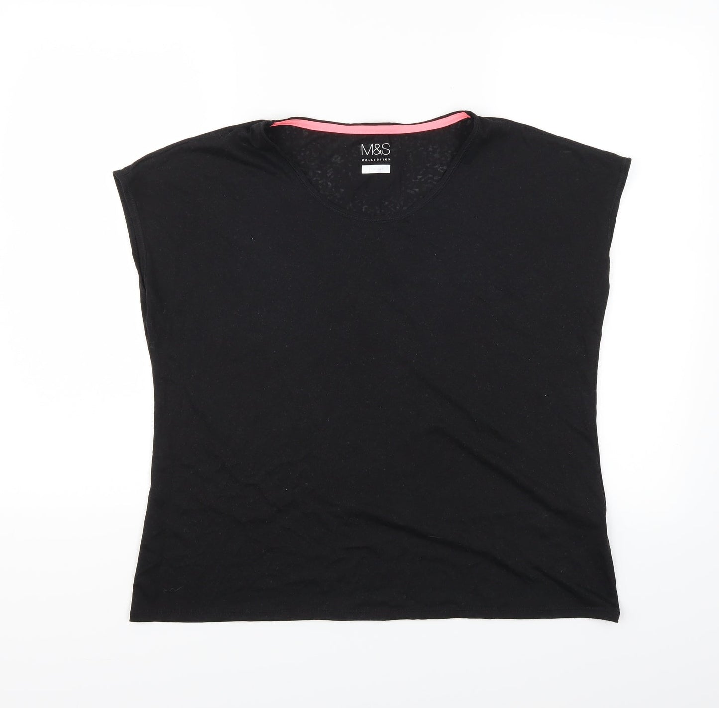 Marks and Spencer Womens Black   Basic T-Shirt Size 16  - See Through