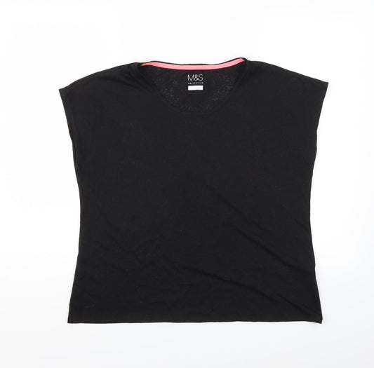 Marks and Spencer Womens Black   Basic T-Shirt Size 16  - See Through