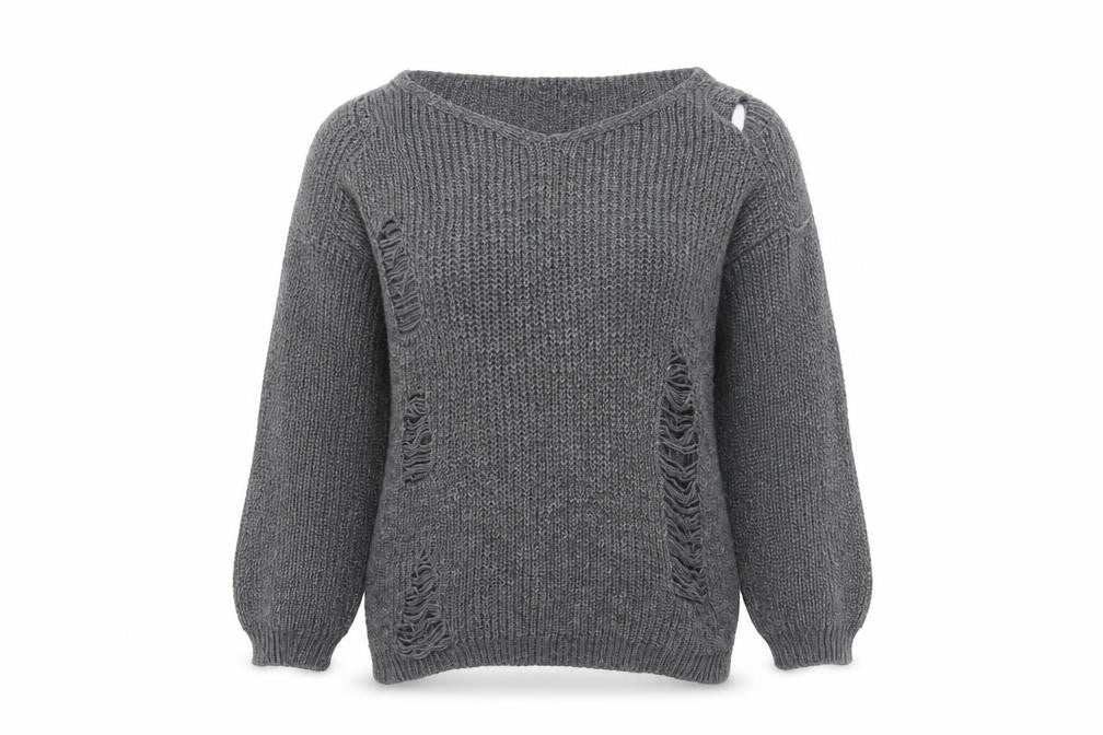 Cameo Rose Womens Grey Henley Jumper Size M - Distressed