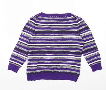 Back view of Country Casuals women’s purple striped jumper, size S