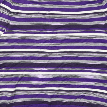 Brand and care label for Country Casuals women’s purple striped jumper, size S