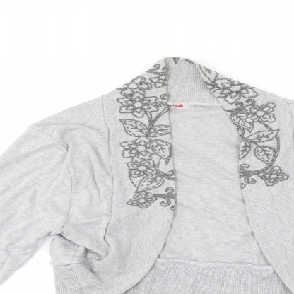 Close-up detail of Tease women’s grey cardigan jumper, size UK 18