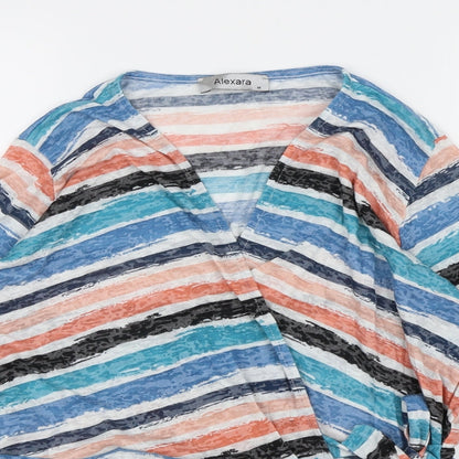 Close-up detail of Alexandra women’s multicoloured striped wrap blouse, size M