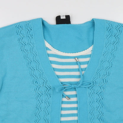 Close-up detail of Florida Collection women’s blue striped knit jumper, size S