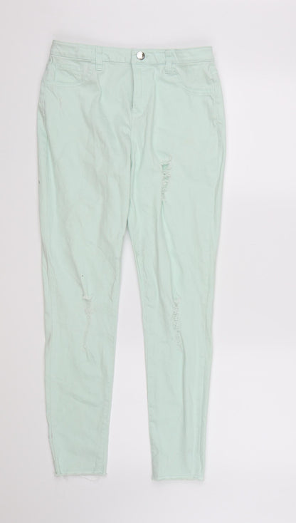 Additional front view of Denim CO. girls’ green denim skinny jeans, size 13-14, years - distressed