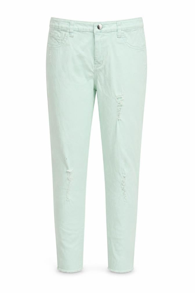 Front view of Denim CO. girls’ green denim skinny jeans, size 13-14, years - distressed