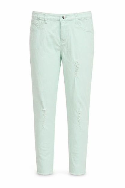 Front view of Denim CO. girls’ green denim skinny jeans, size 13-14, years - distressed