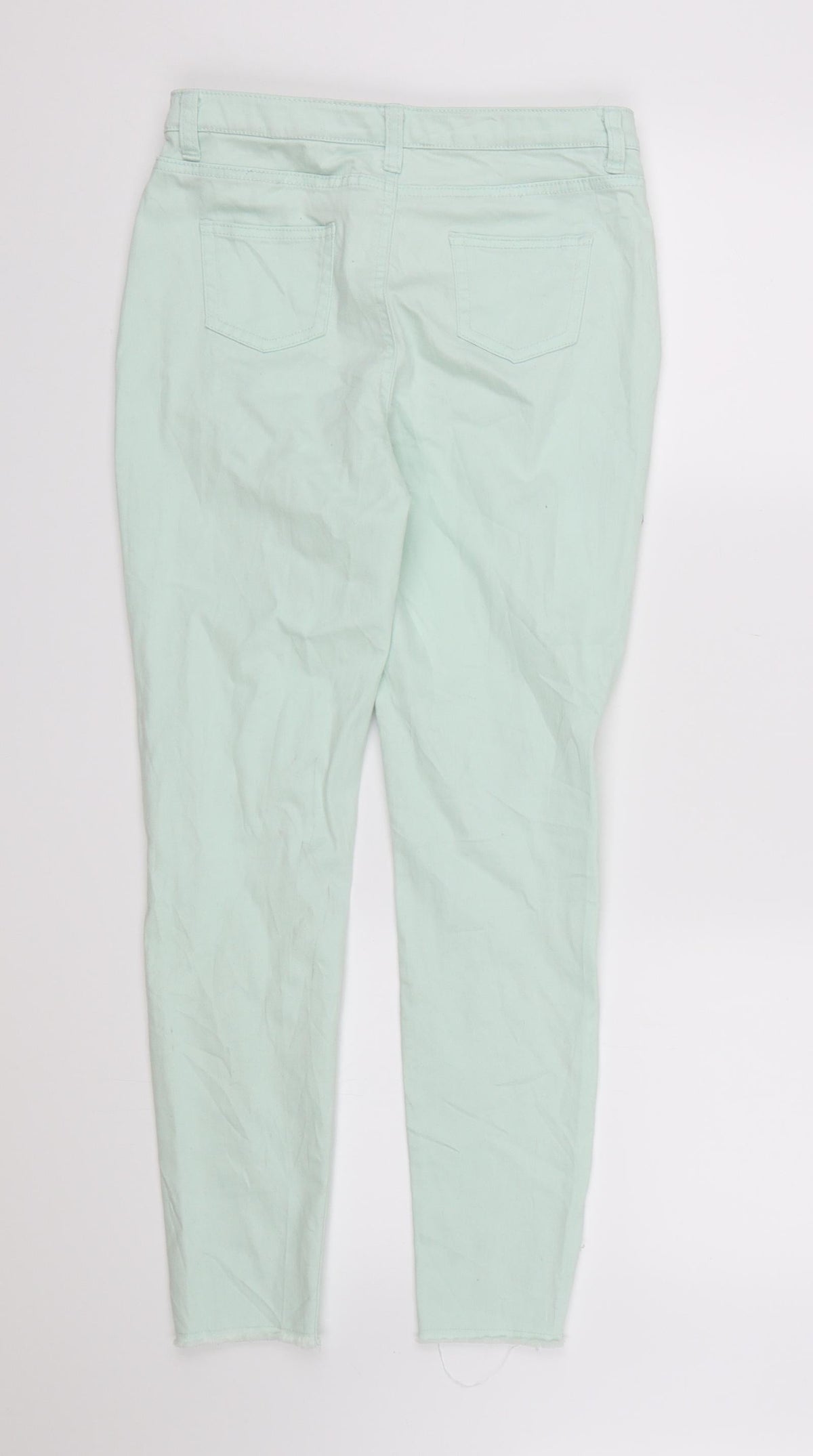 Back view of Denim CO. girls’ green denim skinny jeans, size 13-14, years - distressed