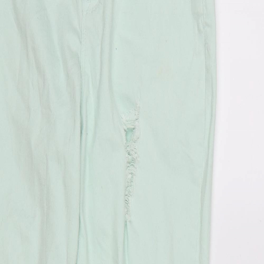 Close-up detail of Denim CO. girls’ green denim skinny jeans, size 13-14, years - distressed