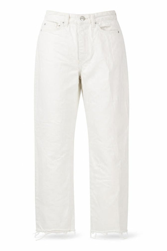 Front view of Denim CO. women’s white denim mom jeans, size UK 4, 24-inch leg