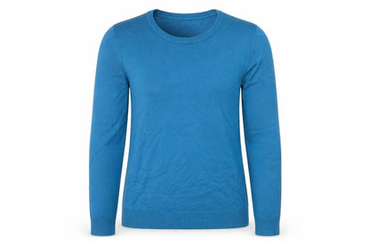 Front view of Damart women’s blue jumper, size UK 10