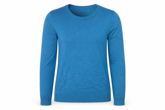 Front view of Damart women’s blue jumper, size UK 10