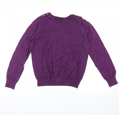 Front view of Dorothy Perkins women’s purple jumper, size UK 14