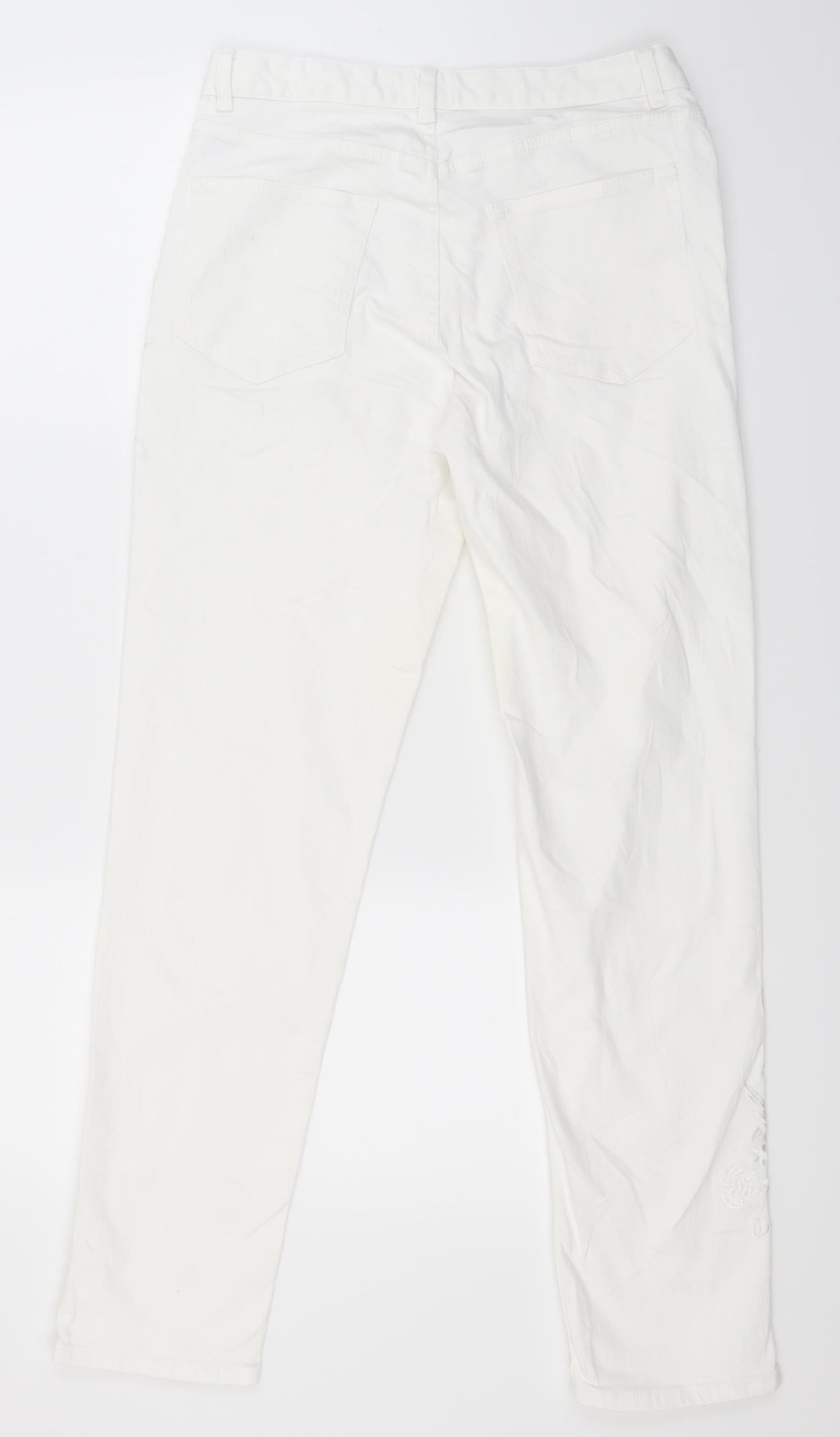 Marks and Spencer Womens White  Denim Straight Jeans Size 10 L28.5 in - flowers