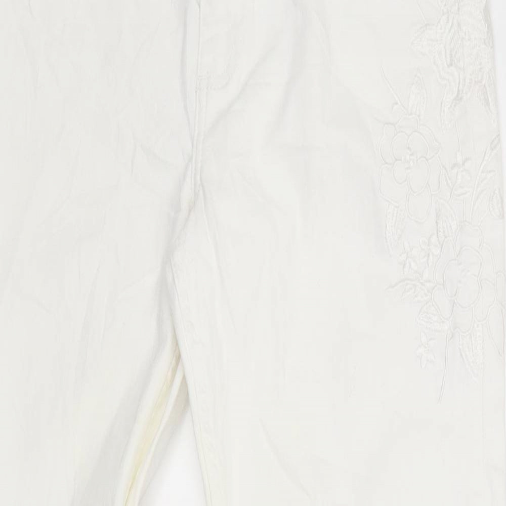 Marks and Spencer Womens White  Denim Straight Jeans Size 10 L28.5 in - flowers