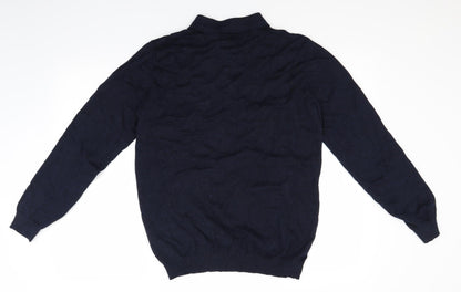Back view of Easy men’s blue jumper, size M