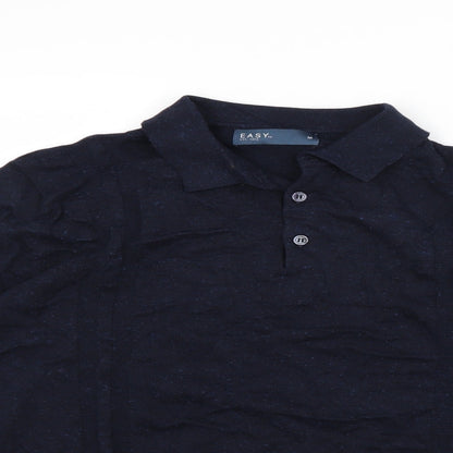 Close-up detail of Easy men’s blue jumper, size M