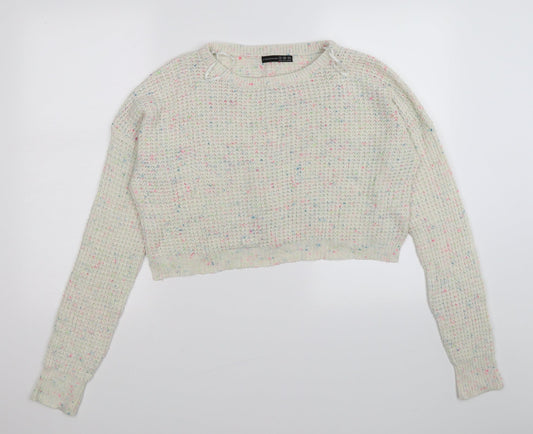 amotpshere Womens Beige Polka Dot Knit Pullover Jumper Size 8  - cropped,