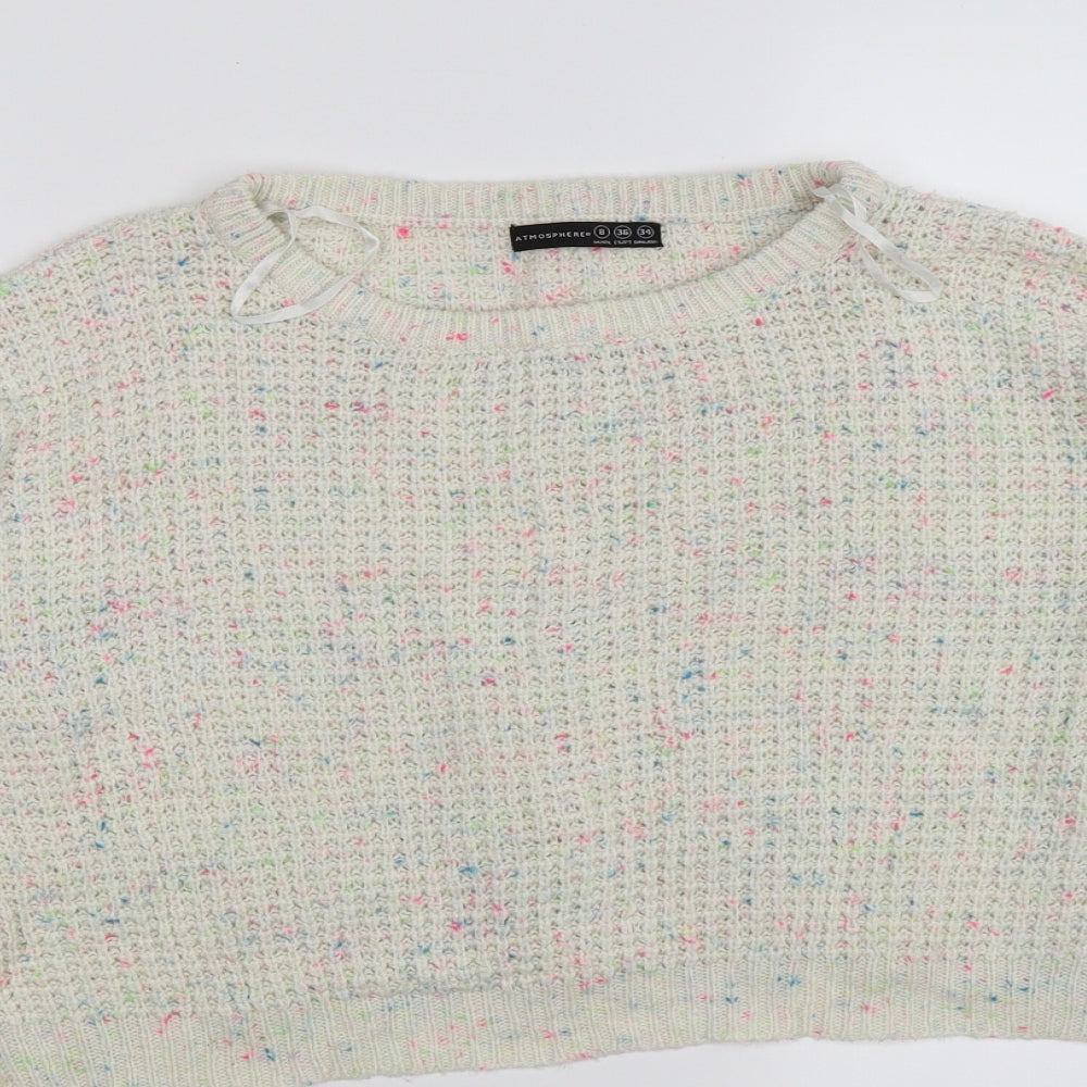 amotpshere Womens Beige Polka Dot Knit Pullover Jumper Size 8  - cropped,
