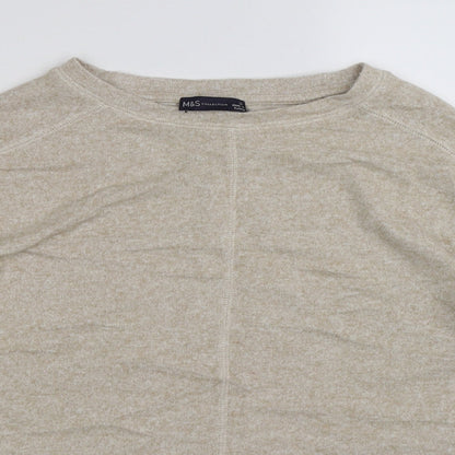 Close-up detail of Marks & Spencer women’s beige knit jumper, size UK 14