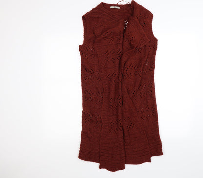 Front view of Tu women’s brown knit cardigan jumper, size UK 12