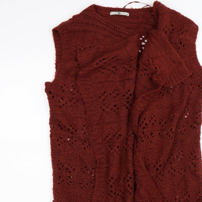 Close-up detail of Tu women’s brown knit cardigan jumper, size UK 12