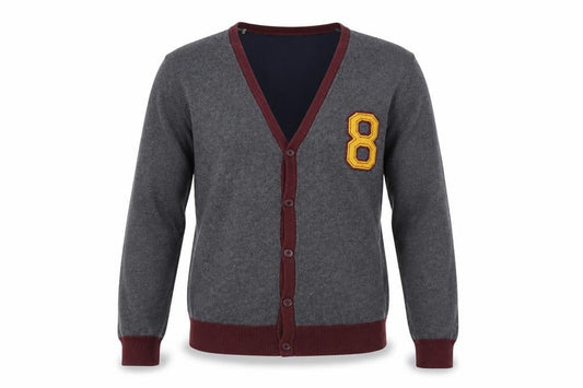 Front view of Cedarwood State men’s grey knit cardigan jumper, size XS