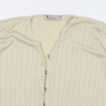 Close-up detail of Keeno women’s beige cardigan jumper, size L
