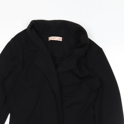 Close-up detail of Krisp women’s black wrap jumper, size UK 12