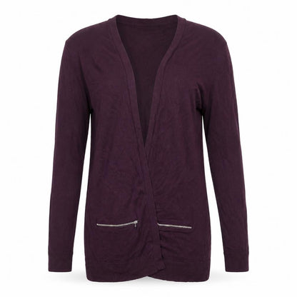Front view of Select women’s purple wrap jumper, size UK 14