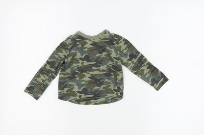 Front view of F&F boys’ green camouflage basic t-shirt, size 12-18, months