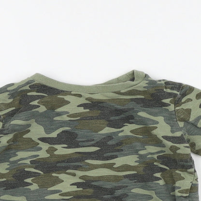 Close-up detail of F&F boys’ green camouflage basic t-shirt, size 12-18, months