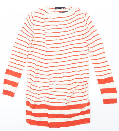 Front view of Marks & Spencer women’s red striped cardigan jumper, size S