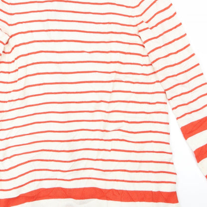 Brand and care label for Marks & Spencer women’s red striped cardigan jumper, size S