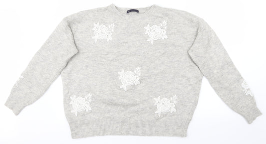 M&S Womens Grey   Pullover Jumper Size L  - Flowers