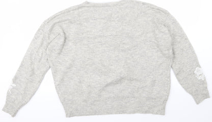 Back view of Marks & Spencer women’s grey jumper, size L, - flowers