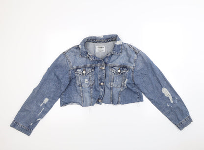 Additional front view of Pull&Bear women’s blue jacket, size UK 10
