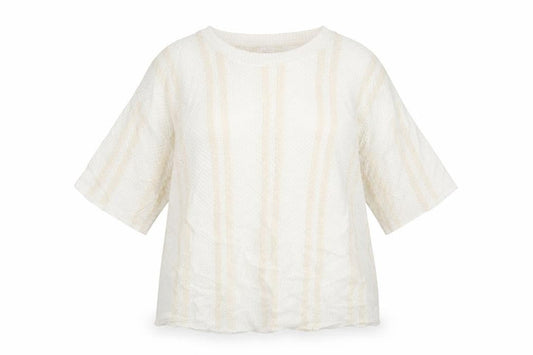 Front view of Marks & Spencer women’s ivory striped jumper, size UK 16