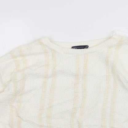 Close-up detail of Marks & Spencer women’s ivory striped jumper, size UK 16