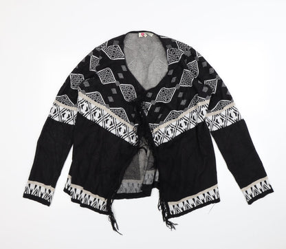 Front view of Koton women’s black striped cardigan jumper, size L