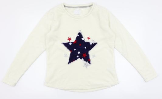Matalan Womens White  Fleece Top Pyjama Top Size M  - Star