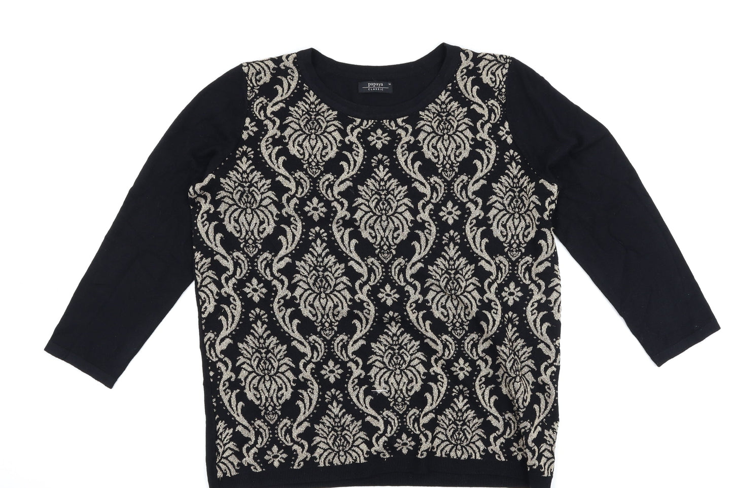 Papaya Womens Black Geometric  Pullover Jumper Size 16