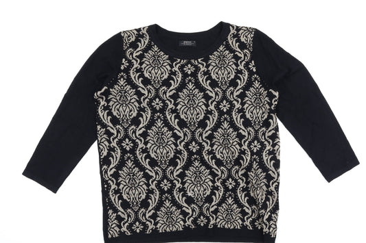 Papaya Womens Black Geometric  Pullover Jumper Size 16