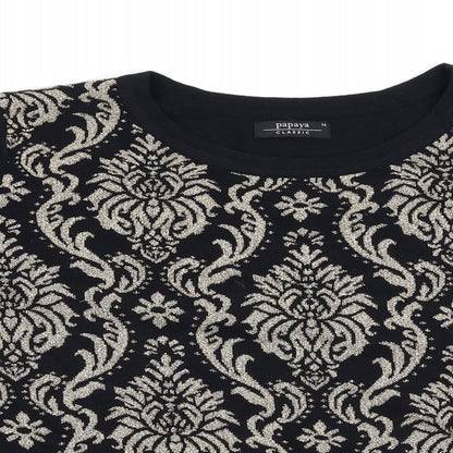 Close-up detail of Papaya women’s black geometric jumper, size UK 16