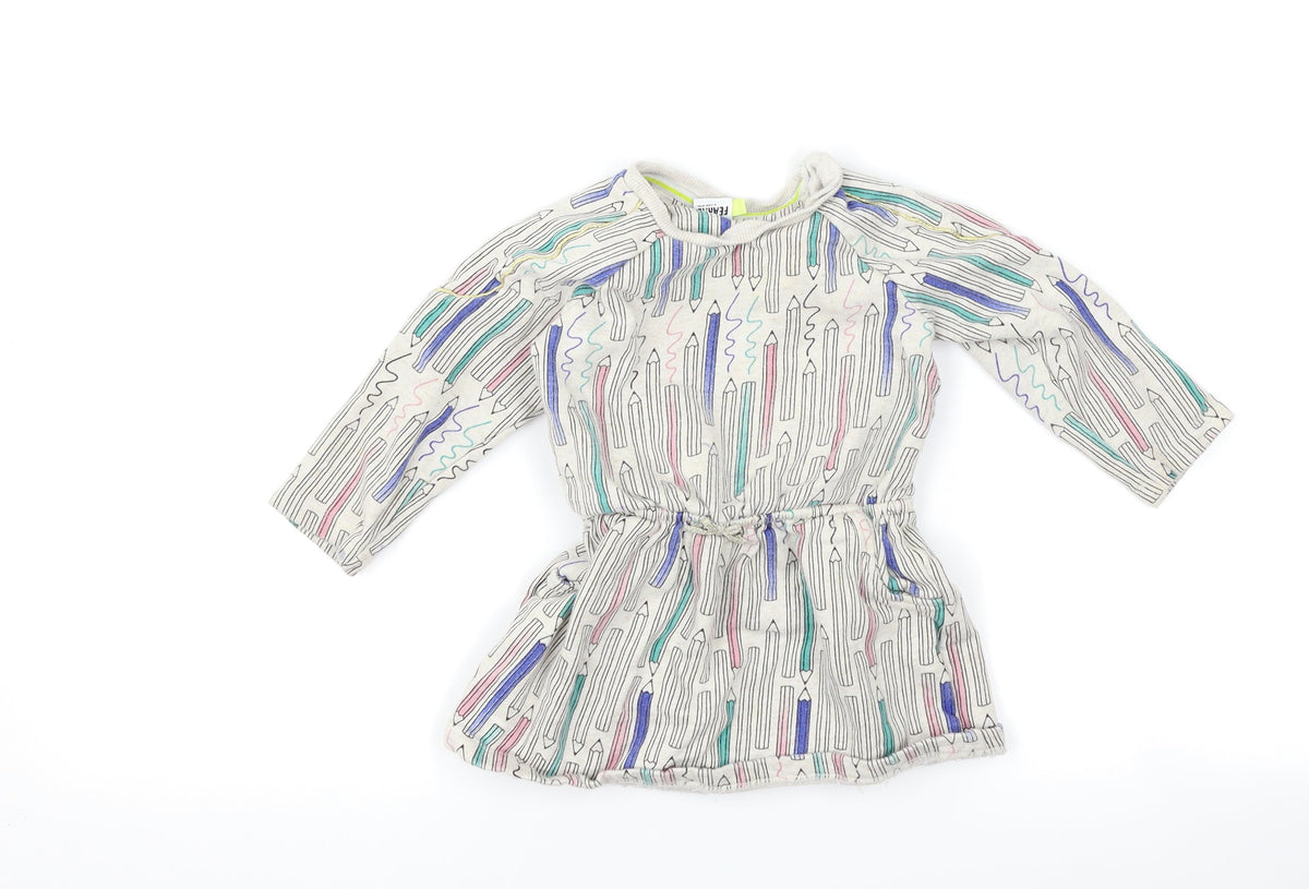 Additional front view of Boots Mini Club girls’ grey jumper dress, size 18-24, months - fearne cotton pencil print