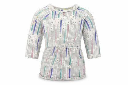 Front view of Boots Mini Club girls’ grey jumper dress, size 18-24, months - fearne cotton pencil print