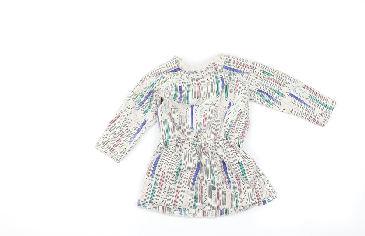 Back view of Boots Mini Club girls’ grey jumper dress, size 18-24, months - fearne cotton pencil print